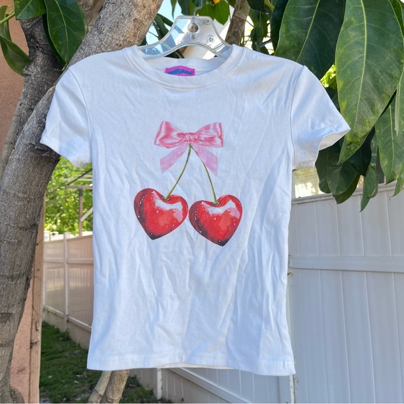 Edikted Cherry Heart Baby Tee Top. - Picture 5 of 12